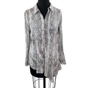 ZARA Basic White Brown Snakeskin Print Long Sleeve Button-Down Shirt Size Small